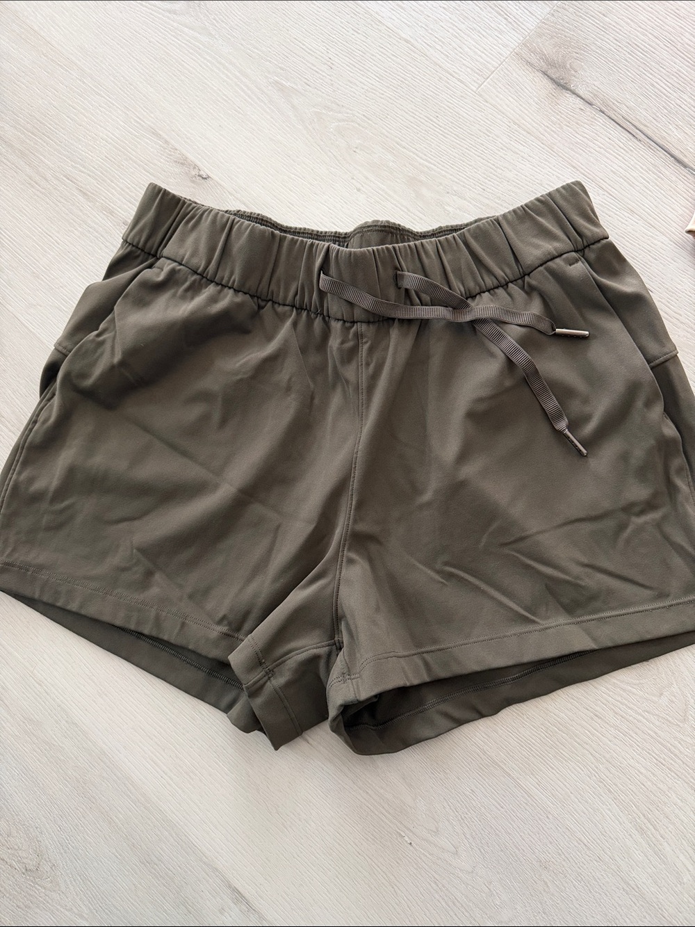 CRZ YOGA Women’s Athletic Drawstring Shorts — Olive Green & Taupe - Picture 5 of 7